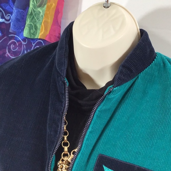 Vintage retro corduroy blue/green bomber jacket - Picture 4 of 11